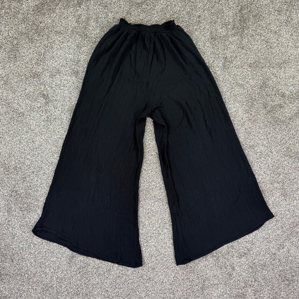 Free People Black Floral Embroidered Wide Leg Gauze Pants XS Smocked Waist Boho - Picture 2 of 12